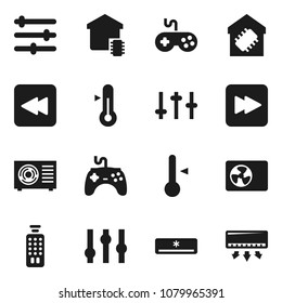 Flat vector icon set - thermometer vector, gamepad, settings, remote control, forward button, backward, equalizer, air conditioner, ari condition, smart home