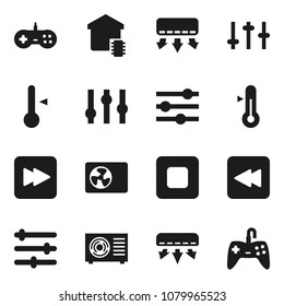 Flat vector icon set - thermometer vector, settings, stop button, forward, backward, equalizer, air conditioner, ari condition, smart home, gamepad