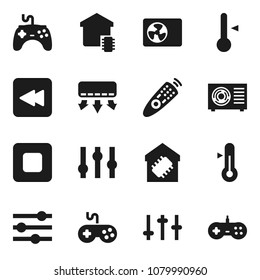Flat vector icon set - thermometer vector, gamepad, settings, remote control, stop button, backward, equalizer, ari condition, smart home, air conditioner
