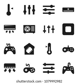 Flat vector icon set - thermometer vector, gamepad, settings, stop button, equalizer, air conditioner, ari condition, smart home