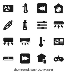 Flat vector icon set - thermometer vector, remote control, forward button, backward, equalizer, air conditioner, air condition, smart home, gamepad