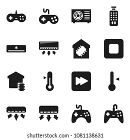 Flat Vector Icon Set - Thermometer Vector, Gamepad, Remote Control, Stop Button, Forward, Air Conditioner, Ari Condition, Smart Home