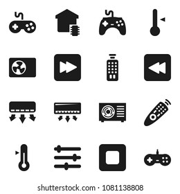 Flat vector icon set - thermometer vector, gamepad, remote control, stop button, forward, backward, equalizer, ari condition, smart home, air conditioner