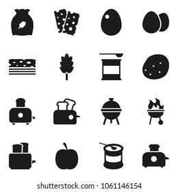 Flat vector icon set - toaster vector, bbq, cereal, egg, potato, diet, sports nutrition, breads