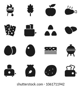 Flat vector icon set - toaster vector, bbq, cereal, egg, potato, chicken leg, diet, breads