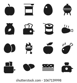 Flat vector icon set - toaster vector, bbq, cereal, egg, potato, chicken leg, diet, sports nutrition, breads