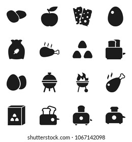 Flat vector icon set - toaster vector, bbq, cereal, egg, potato, chicken leg, diet, breads