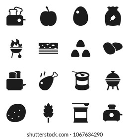 Flat vector icon set - toaster vector, bbq, cereal, egg, potato, chicken leg, diet, sports nutrition, breads