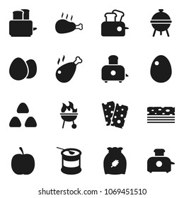 Flat vector icon set - toaster vector, bbq, cereal, egg, chicken leg, diet, sports nutrition, breads