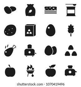 Flat vector icon set - toaster vector, bbq, cereal, egg, potato, chicken leg, diet, sports nutrition, breads