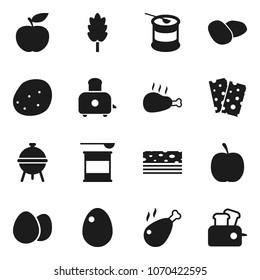 Flat vector icon set - toaster vector, bbq, cereal, egg, potato, chicken leg, diet, sports nutrition, breads
