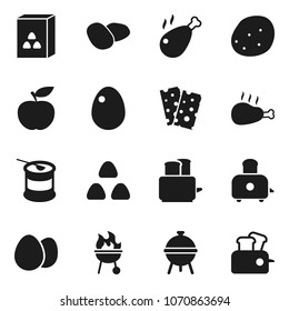 Flat vector icon set - toaster vector, bbq, cereal, egg, potato, chicken leg, diet, sports nutrition, breads