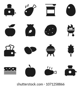 Flat vector icon set - toaster vector, bbq, cereal, egg, potato, chicken leg, diet, sports nutrition, breads