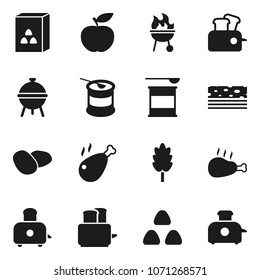 Flat vector icon set - toaster vector, bbq, cereal, potato, chicken leg, diet, sports nutrition, breads
