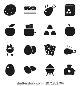Flat vector icon set - toaster vector, bbq, cereal, egg, potato, chicken leg, diet, breads