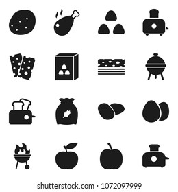 Flat vector icon set - toaster vector, bbq, cereal, egg, potato, chicken leg, diet, breads