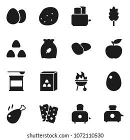 Flat vector icon set - toaster vector, bbq, cereal, egg, potato, chicken leg, diet, sports nutrition, breads