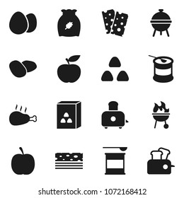 Flat vector icon set - toaster vector, bbq, cereal, egg, potato, chicken leg, diet, sports nutrition, breads