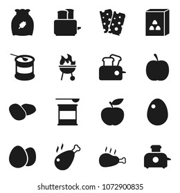 Flat vector icon set - toaster vector, bbq, cereal, egg, potato, chicken leg, diet, sports nutrition, breads