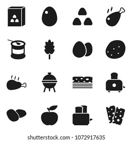 Flat vector icon set - toaster vector, bbq, cereal, egg, potato, chicken leg, diet, sports nutrition, breads