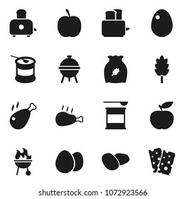 Flat vector icon set - toaster vector, bbq, cereal, egg, potato, chicken leg, diet, sports nutrition, breads