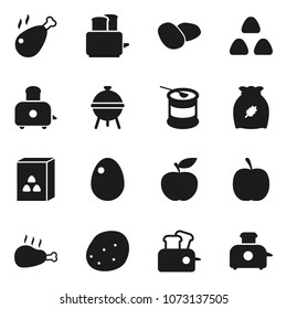 Flat vector icon set - toaster vector, bbq, cereal, egg, potato, chicken leg, diet, sports nutrition