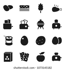 Flat vector icon set - toaster vector, bbq, cereal, egg, potato, chicken leg, diet, sports nutrition, breads