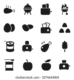 Flat vector icon set - toaster vector, bbq, cereal, egg, potato, chicken leg, diet, sports nutrition