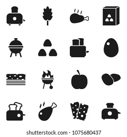 Flat vector icon set - toaster vector, bbq, cereal, egg, potato, chicken leg, diet, breads