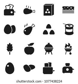Flat vector icon set - toaster vector, bbq, cereal, egg, potato, chicken leg, diet, sports nutrition, breads