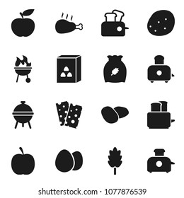 Flat vector icon set - toaster vector, bbq, cereal, egg, potato, chicken leg, diet, breads