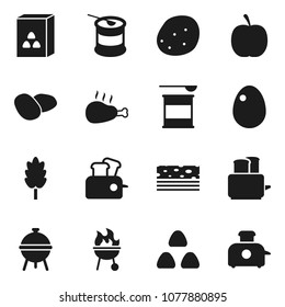 Flat vector icon set - toaster vector, bbq, cereal, egg, potato, chicken leg, diet, sports nutrition, breads