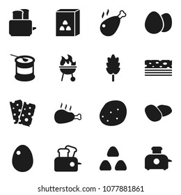 Flat vector icon set - toaster vector, bbq, cereal, egg, potato, chicken leg, sports nutrition, breads