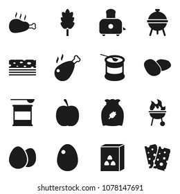 Flat vector icon set - toaster vector, bbq, cereal, egg, potato, chicken leg, diet, sports nutrition, breads