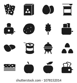 Flat vector icon set - toaster vector, bbq, cereal, egg, potato, diet, sports nutrition, breads