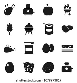 Flat vector icon set - toaster vector, bbq, cereal, egg, potato, chicken leg, diet, sports nutrition, breads