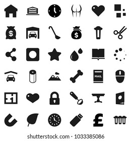 Flat vector icon set - toilet paper vector, ladle, book, magnet, leaf, money bag, clock, pound, buttocks, molecule, bone, heart, rec button, scissors, blood drop, home, loading, mailbox, mountain