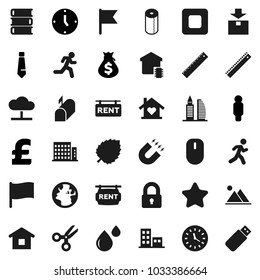Flat vector icon set - toilet paper vector, book, ruler, magnet, scissors, flag, leaf, money bag, clock, man, tie, pound, run, earth, package, stop button, blood drop, cloud network, mountain, lock