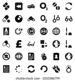 Flat vector icon set - toilet brush vector, glasses, world, personal information, pie graph, pound, pills, no fastfood, gymnast rings, oxygen, earth, music hit, backward button, refresh, undo, globe