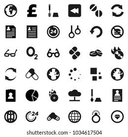 Flat vector icon set - toilet brush vector, glasses, world, personal information, pie graph, pound, pills, no fastfood, gymnast rings, oxygen, earth, music hit, backward button, cloud network, undo