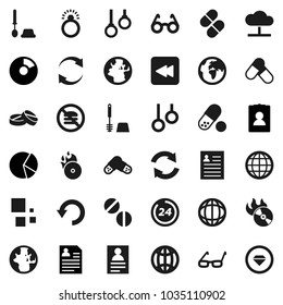 Flat vector icon set - toilet brush vector, glasses, world, personal information, pie graph, pills, no fastfood, gymnast rings, earth, music hit, backward button, cloud network, refresh, undo, globe