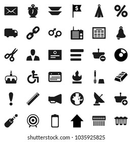 Flat vector icon set - toilet brush vector, towel, plates, cake, ruler, bell, alarm clock, schedule, certificate, scissors, world, gold ingot, pie graph, arrow up, dollar flag, target, attention
