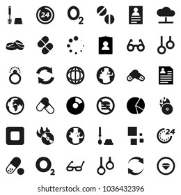 Flat vector icon set - toilet brush vector, glasses, world, personal information, pie graph, pills, no fastfood, gymnast rings, oxygen, earth, music hit, stop button, cloud network, refresh, loading