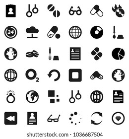 Flat vector icon set - toilet brush vector, glasses, world, personal information, pie graph, pills, gymnast rings, oxygen, earth, music hit, stop button, backward, cloud network, refresh, undo
