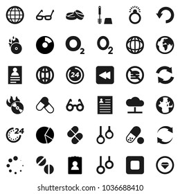 Flat vector icon set - toilet brush vector, glasses, world, personal information, pie graph, pills, no fastfood, gymnast rings, oxygen, earth, music hit, stop button, backward, cloud network, undo