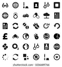 Flat vector icon set - toilet brush vector, glasses, world, personal information, pie graph, pound, pills, no fastfood, gymnast rings, oxygen, earth, music hit, stop button, cloud network, refresh