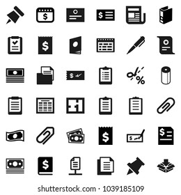 Flat vector icon set - toilet paper vector, pen, schedule, clipboard, pin, certificate, cash, check, annual report, receipt, binder, dollar calendar, money, document, newspaper, network, attachment