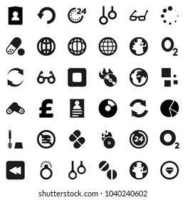 Flat vector icon set - toilet brush vector, glasses, world, personal information, pie graph, pound, pills, no fastfood, gymnast rings, oxygen, earth, music hit, stop button, backward, refresh, undo
