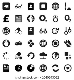 Flat vector icon set - toilet brush vector, glasses, world, personal information, pie graph, pound, pills, no fastfood, gymnast rings, oxygen, earth, music hit, stop button, backward, cloud network