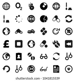 Flat vector icon set - toilet brush vector, glasses, world, pie graph, personal information, pound, pills, no fastfood, gymnast rings, oxygen, earth, music hit, stop button, backward, refresh, undo